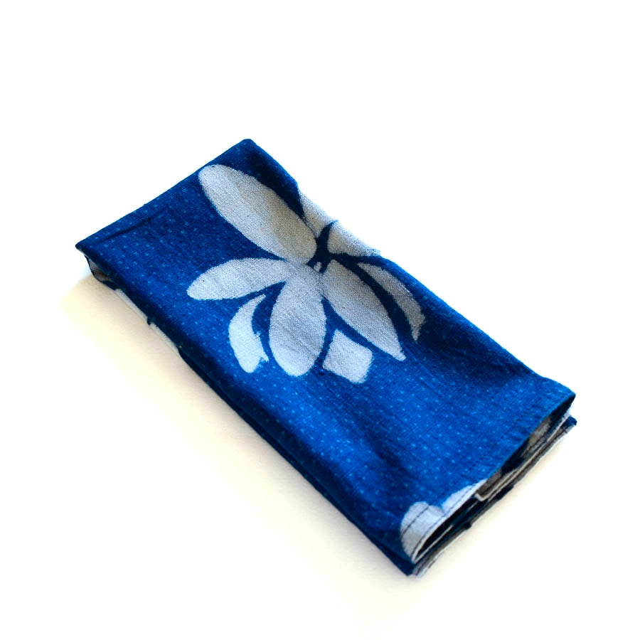 Lotus Blue Block Printed Cotton Dinner Napkins