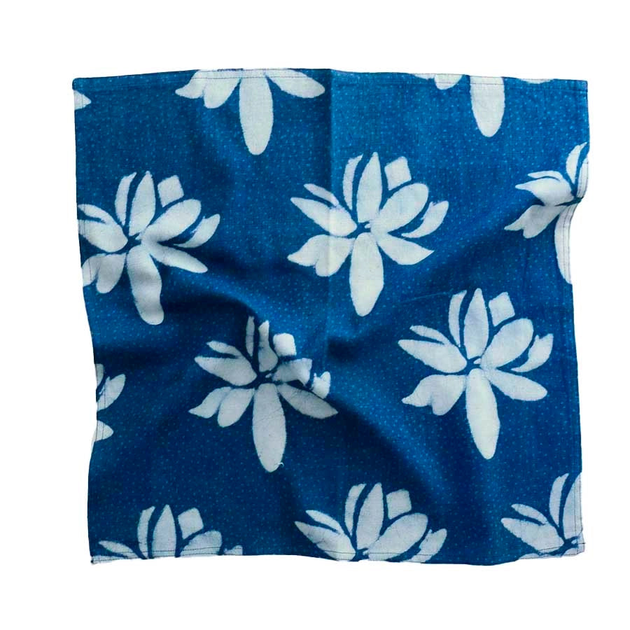 Lotus Blue Block Printed Cotton Dinner Napkins