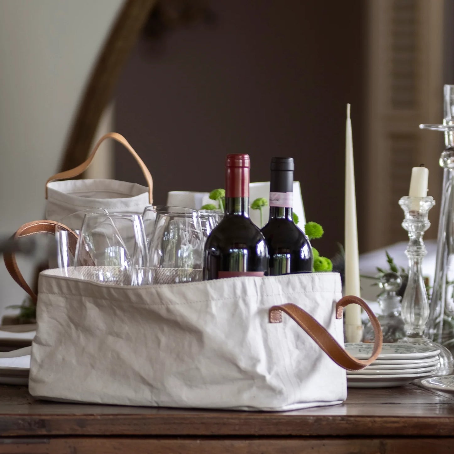 Vassoio Tray Leather Handles