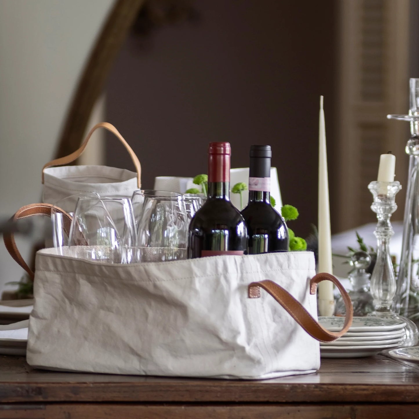 Vassoio Tray Leather Handles